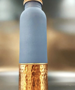 Pure Copper Water Bottle Blue with Half Hammered 900 ML